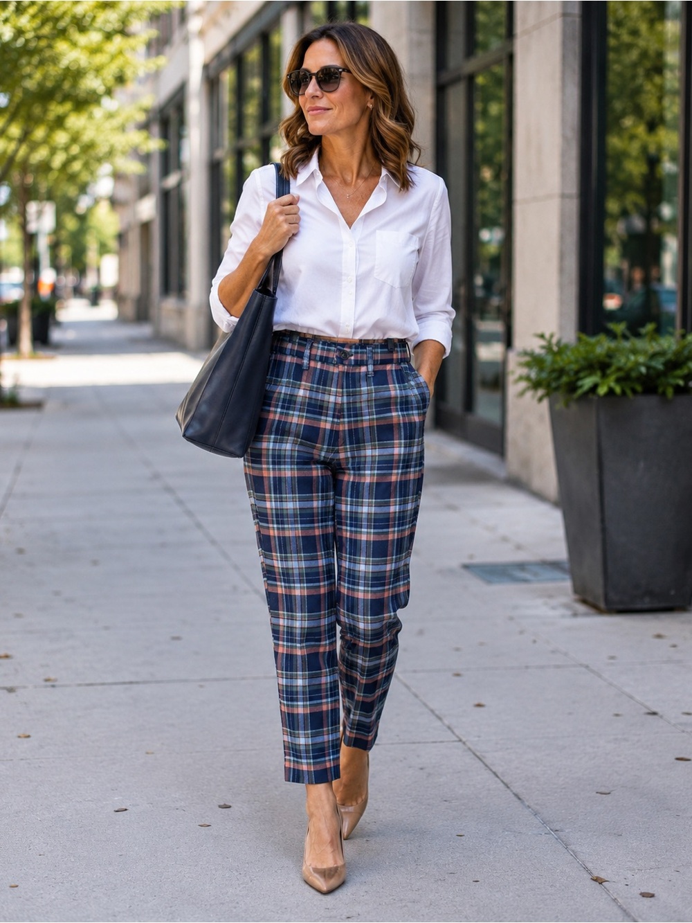 American Eagle Outfitters Navy & Rust Plaid Chino Pants
